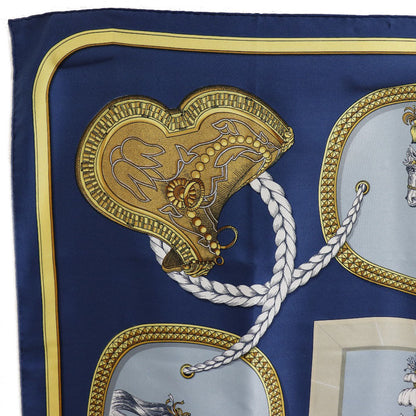 Hermes Scarf Silk Blue Dressed Horse Grand Apparat Carre90 Women