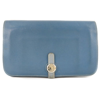 Hermes Long Wallet Purse Calfskin Blue Dogon Unisex(Unisex)