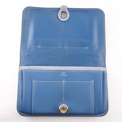 Hermes Long Wallet Purse Calfskin Blue Dogon Unisex(Unisex)
