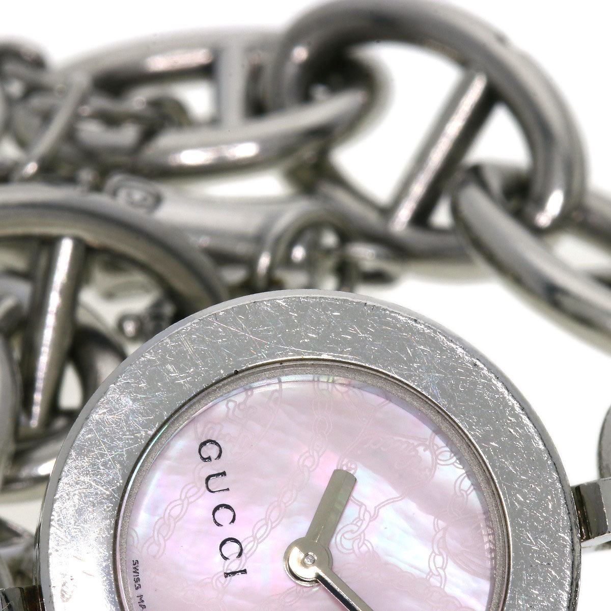 Gucci Watches Quartz 107 Stainless Steel , Stainless Steel Silver G Charm Bracelet Pink Shell Dial