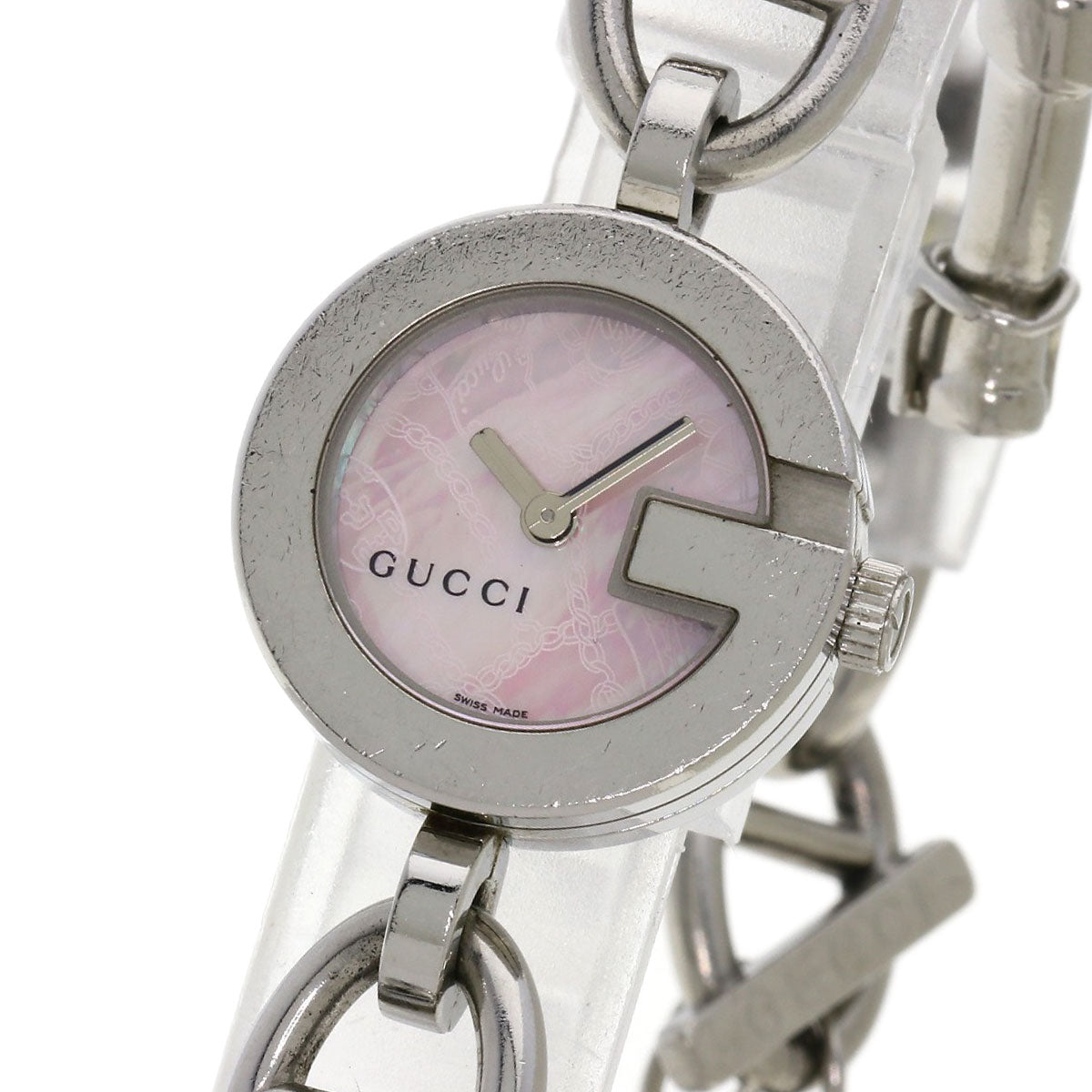 Gucci Watches Quartz 107 Stainless Steel , Stainless Steel Silver G Charm Bracelet Pink Shell Dial