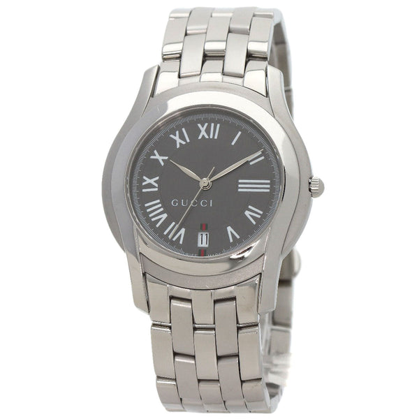 Gucci Watches Quartz 5500M Stainless Steel , Stainless Steel Silver Round Face Gray Dial Mens