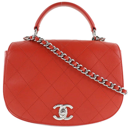 Chanel Shoulder Bag Calfskin Red 2Way Matrasse Chainshoulder Women