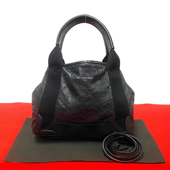 Balenciaga Shoulder Bag Leather Black Navy Kabas Women