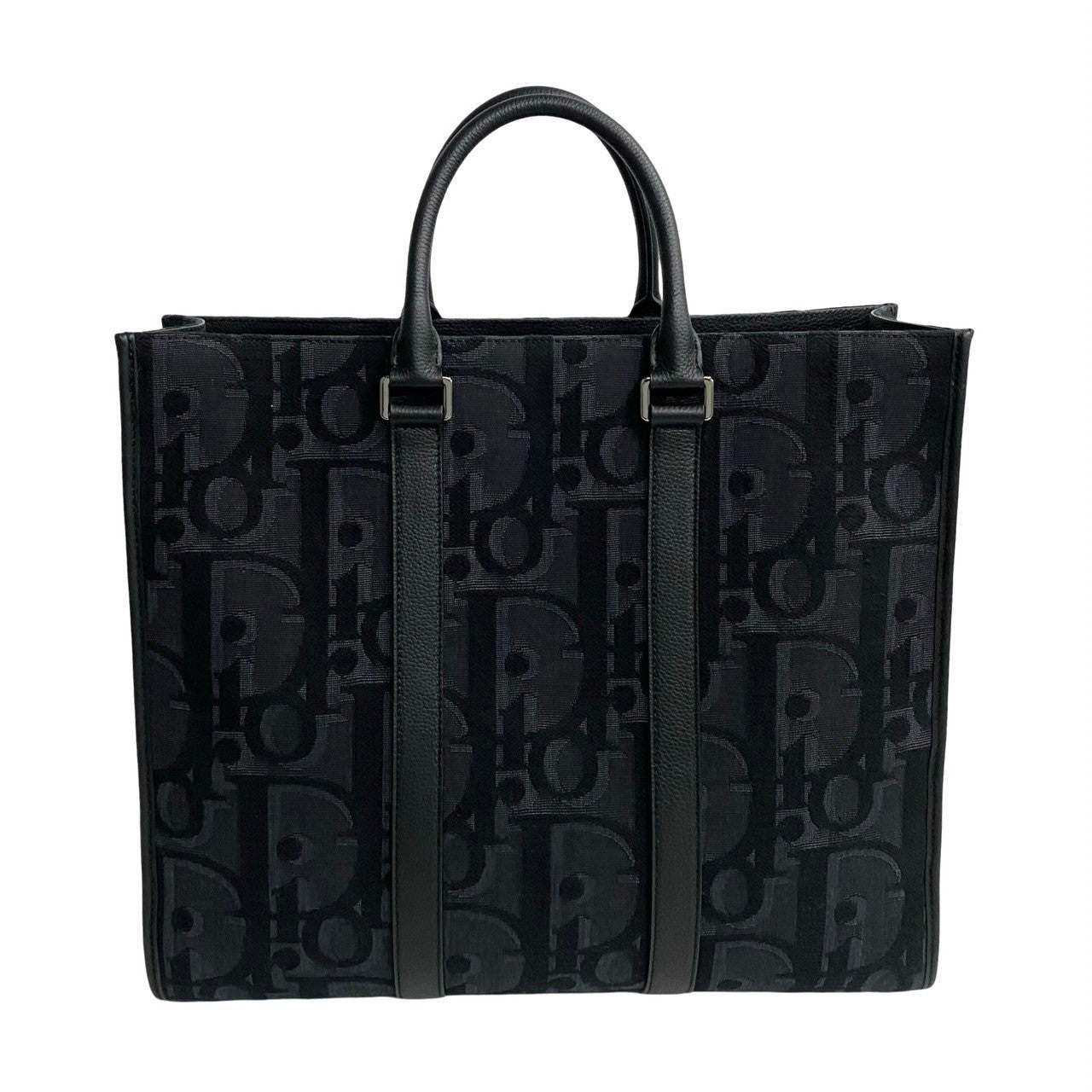 Dior Tote Bag Leather, Canvas Black Trotter Pattern East West Mens