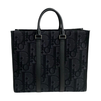 Dior Tote Bag Leather, Canvas Black Trotter Pattern East West Mens