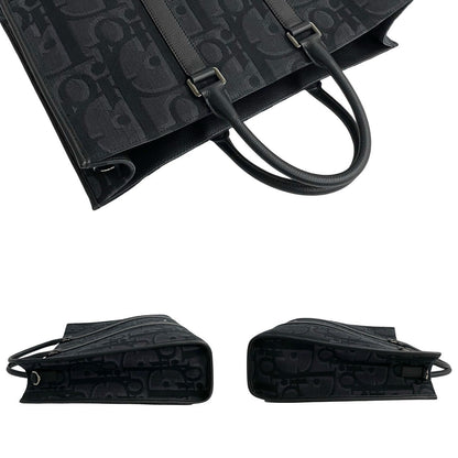 Dior Tote Bag Leather, Canvas Black Trotter Pattern East West Mens