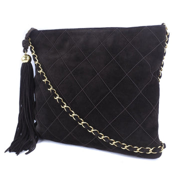 Chanel Shoulder Bag Suede Brown Fringe Chainshoulder Women