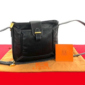 Loewe Shoulder Bag Leather Navy Anagram Logo Women