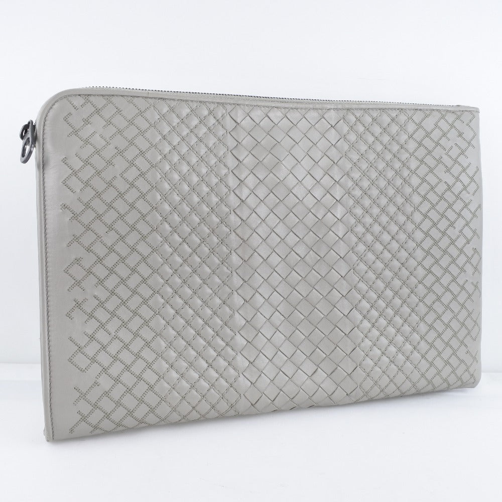 Bottegaveneta Clutch Bag Calfskin Gray Intrecciato Mens