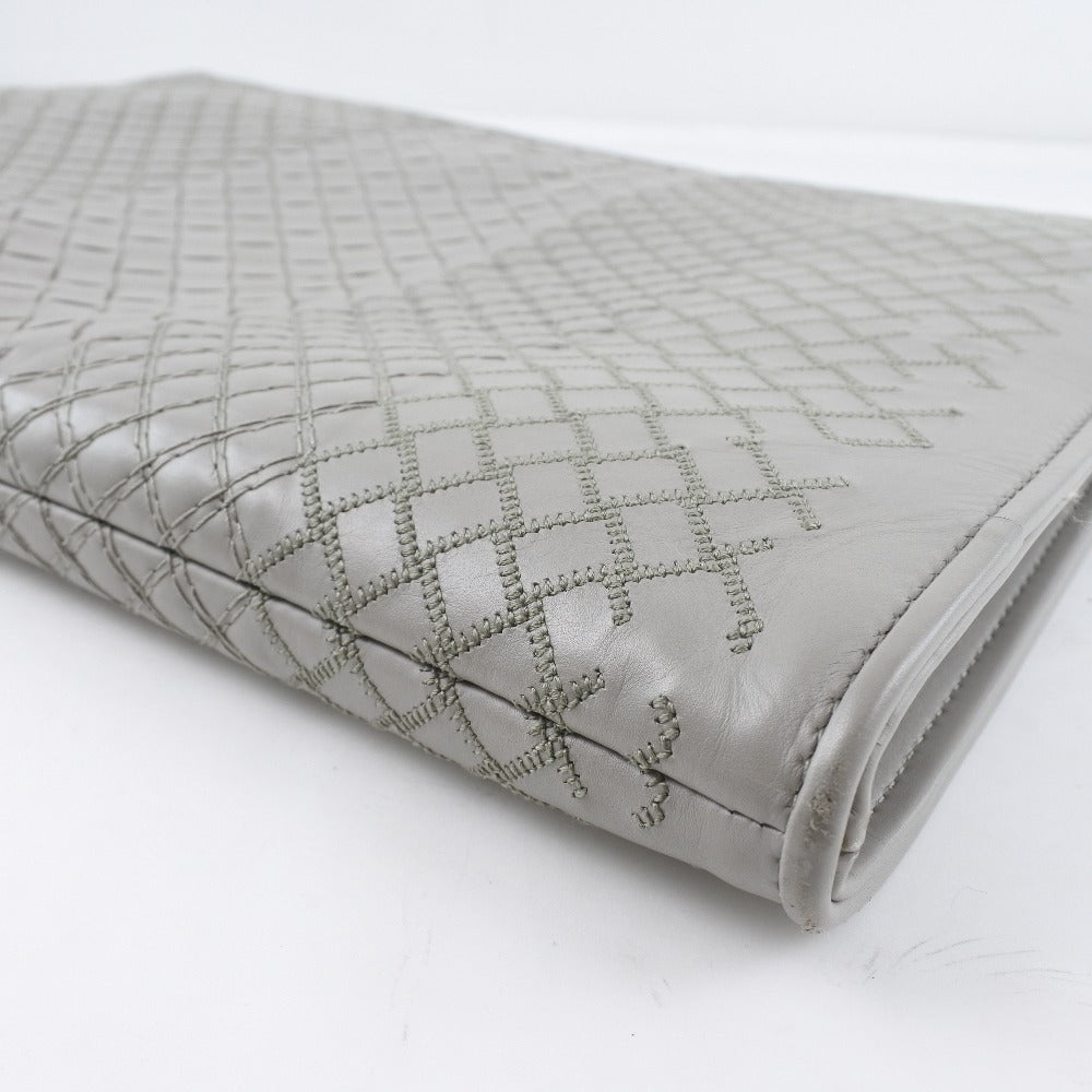Bottegaveneta Clutch Bag Calfskin Gray Intrecciato Mens