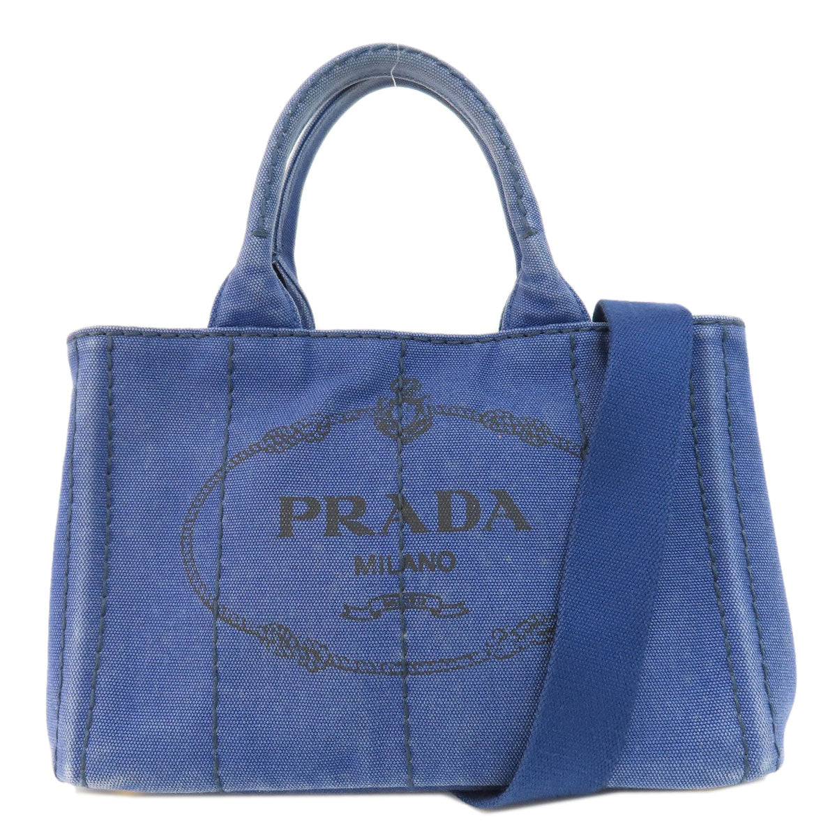 Prada Handbag B2439G Canvas Blue Canapa Mini 2 Way Women