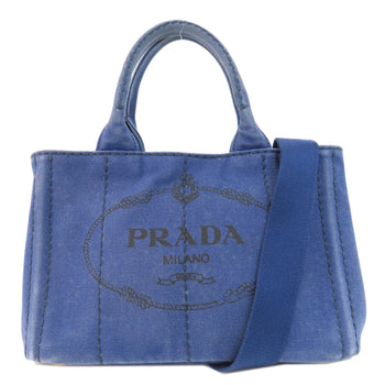 Prada Handbag B2439G Canvas Blue Canapa Mini 2 Way Women