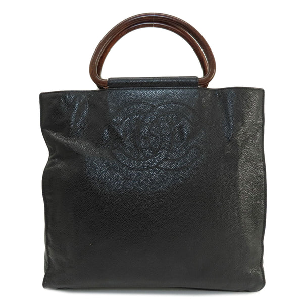 Chanel Tote Bag Grained Calfskin Skin Black Coco Mark Women