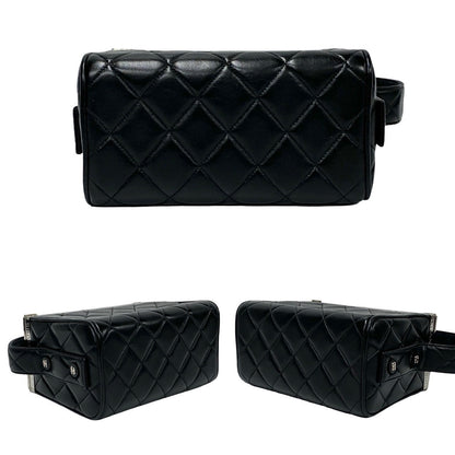 Chanel Handbag Leather Black Vanity Bag Matrasse Kannon Vanity Women