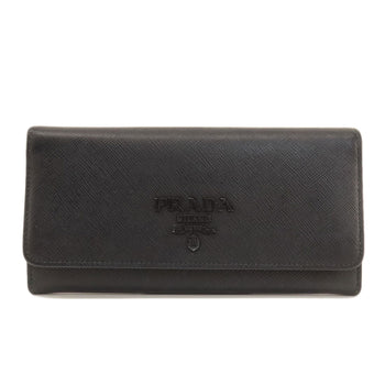 Prada Long Wallet Purse Leather Black Logo Saffiano Women