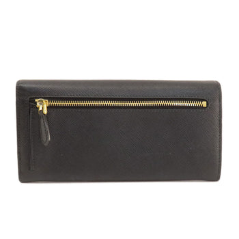 Prada Long Wallet Purse Leather Black Logo Saffiano Women