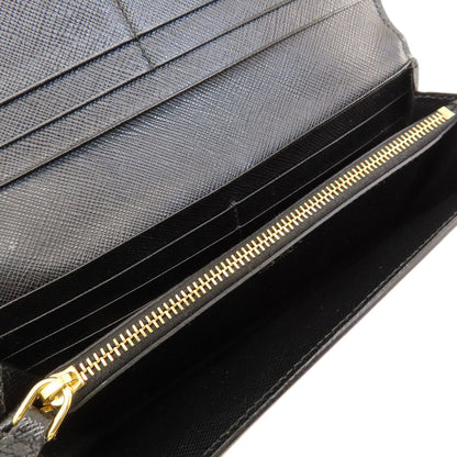 Prada Long Wallet Purse Leather Black Logo Saffiano Women