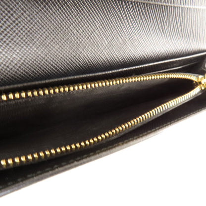 Prada Long Wallet Purse Leather Black Logo Saffiano Women