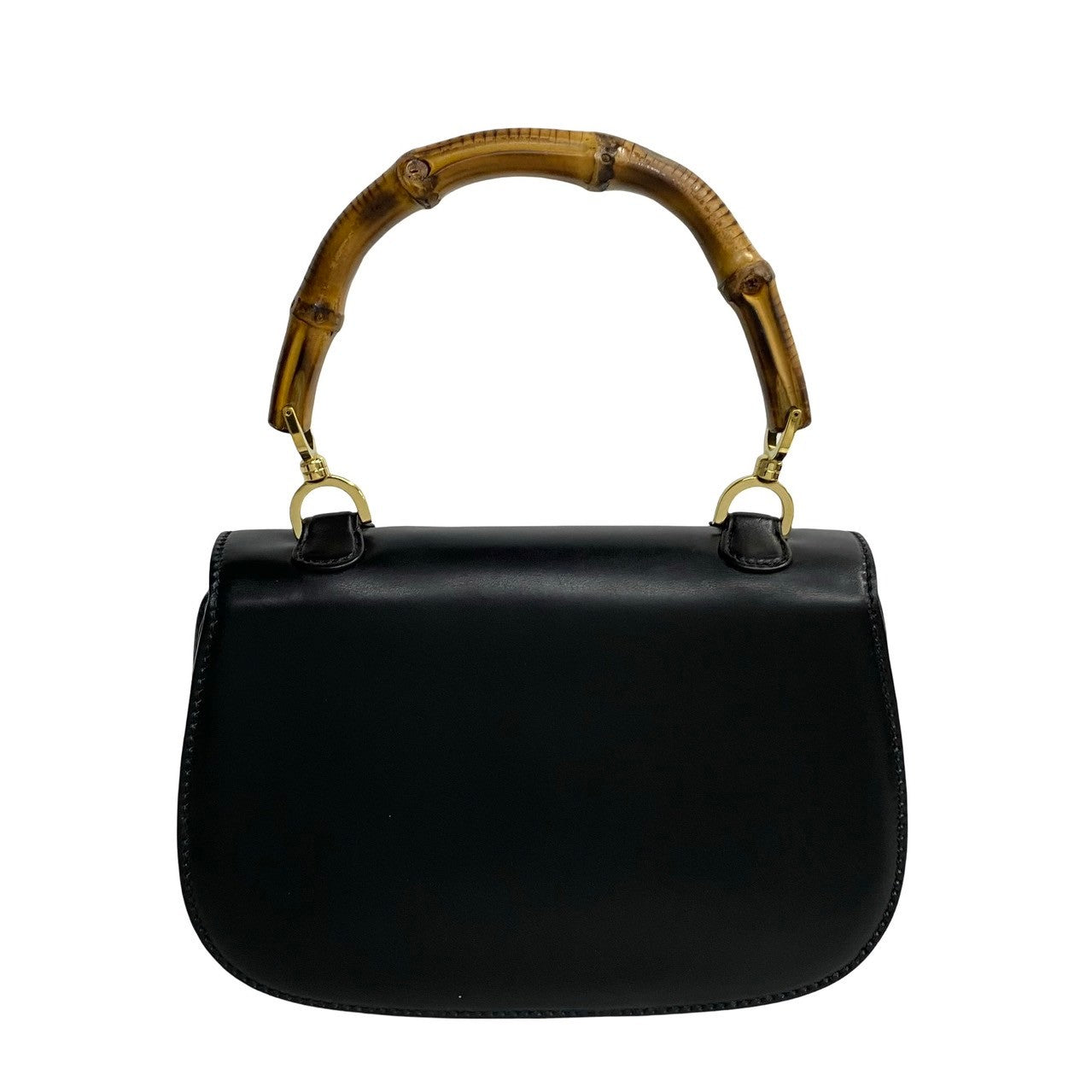 Gucci Shoulder Bag Bamboo, Leather Black Turn Lock Bamboo Women