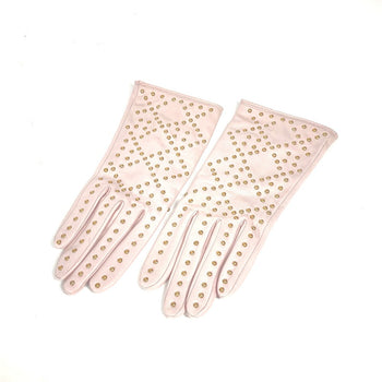 Dior Gloves Leather Pink Studs Cannage Women 8