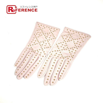 Dior Gloves Leather Pink Studs Cannage Women 8