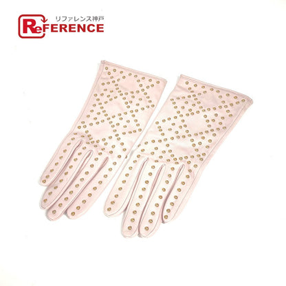 Dior Gloves Leather Pink Studs Cannage Women 8
