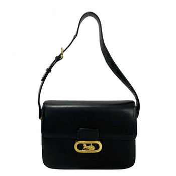 Celine Shoulder Bag Calfskin, Leather Black Logo Carriage Metal Women