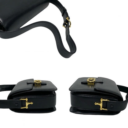 Celine Shoulder Bag Calfskin, Leather Black Logo Carriage Metal Women