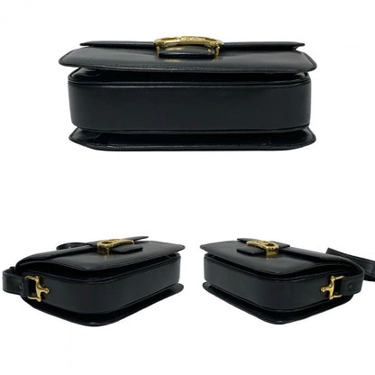 Celine Shoulder Bag Calfskin, Leather Black Logo Carriage Metal Women