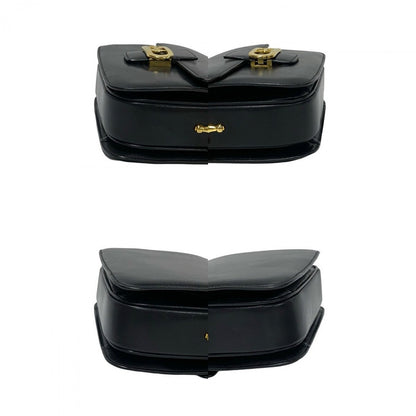 Celine Shoulder Bag Calfskin, Leather Black Logo Carriage Metal Women