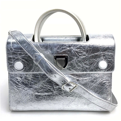 Christian Dior Handbag Leather Metallic Silver Diorever Women