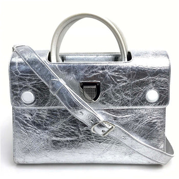 Christian Dior Handbag Leather Metallic Silver Diorever Women