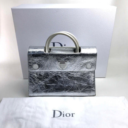 Christian Dior Handbag Leather Metallic Silver Diorever Women