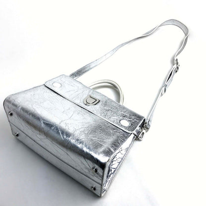 Christian Dior Handbag Leather Metallic Silver Diorever Women