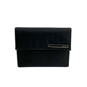 Prada Bifold Wallet Nylon, Leather Black Logo Metal Women