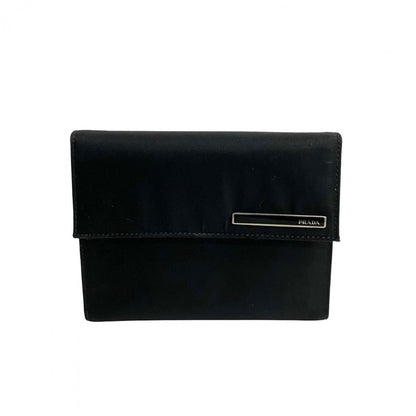 Prada Bifold Wallet Nylon, Leather Black Logo Metal Women