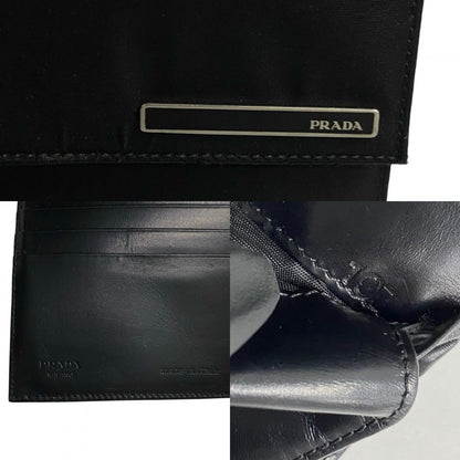 Prada Bifold Wallet Nylon, Leather Black Logo Metal Women