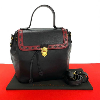 Yves Saint Laurent Shoulder Bag Leather Black Ysl Punching Women