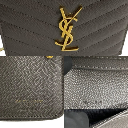 Saint Laurent Paris Bifold Wallet Leather Gray Ysl Logo Metal Round Zip Women
