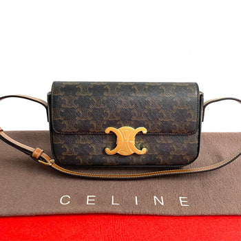 Celine Shoulder Bag Leather, Pvc Brown Triomphe Logo Metal Claude Women