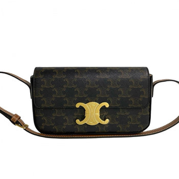 Celine Shoulder Bag Leather, Pvc Brown Triomphe Logo Metal Claude Women