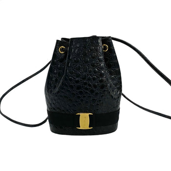 Salvatore Ferragamo Backpack Leather Black Vala Ribbon Metal Women