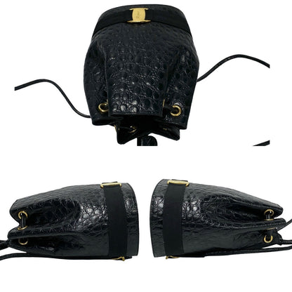 Salvatore Ferragamo Backpack Leather Black Vala Ribbon Metal Women