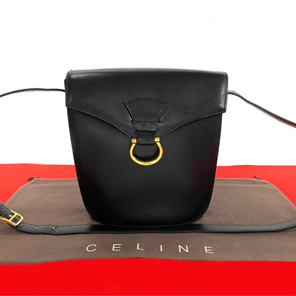 Celine Shoulder Bag Calfskin, Leather Black Gancini Logo Metal Women
