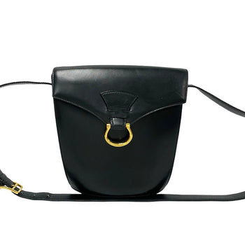 Celine Shoulder Bag Calfskin, Leather Black Gancini Logo Metal Women