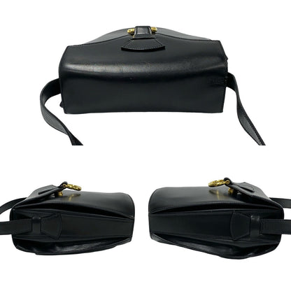 Celine Shoulder Bag Calfskin, Leather Black Gancini Logo Metal Women