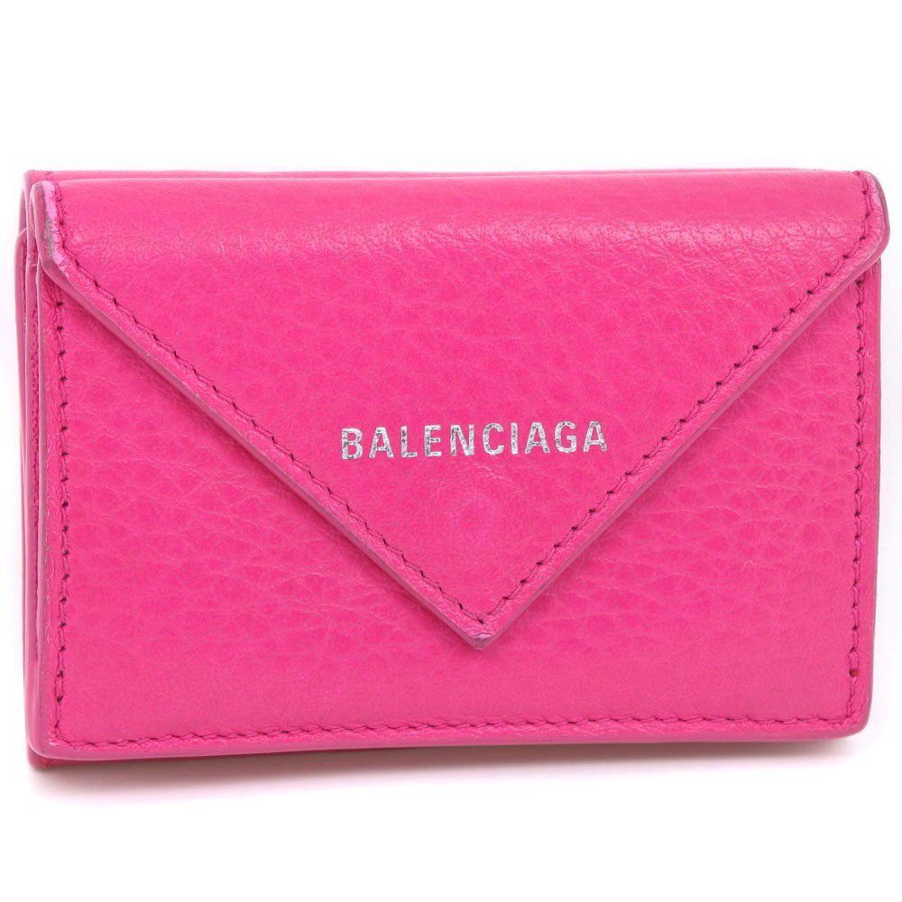 Balenciaga Tri-Fold Wallet 391446 Leather Pink Paper Mini Women