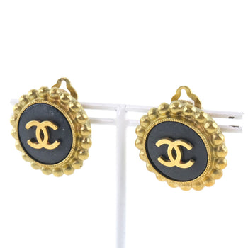 Chanel Earring Plated Gold Black Vintage Coco Mark Women