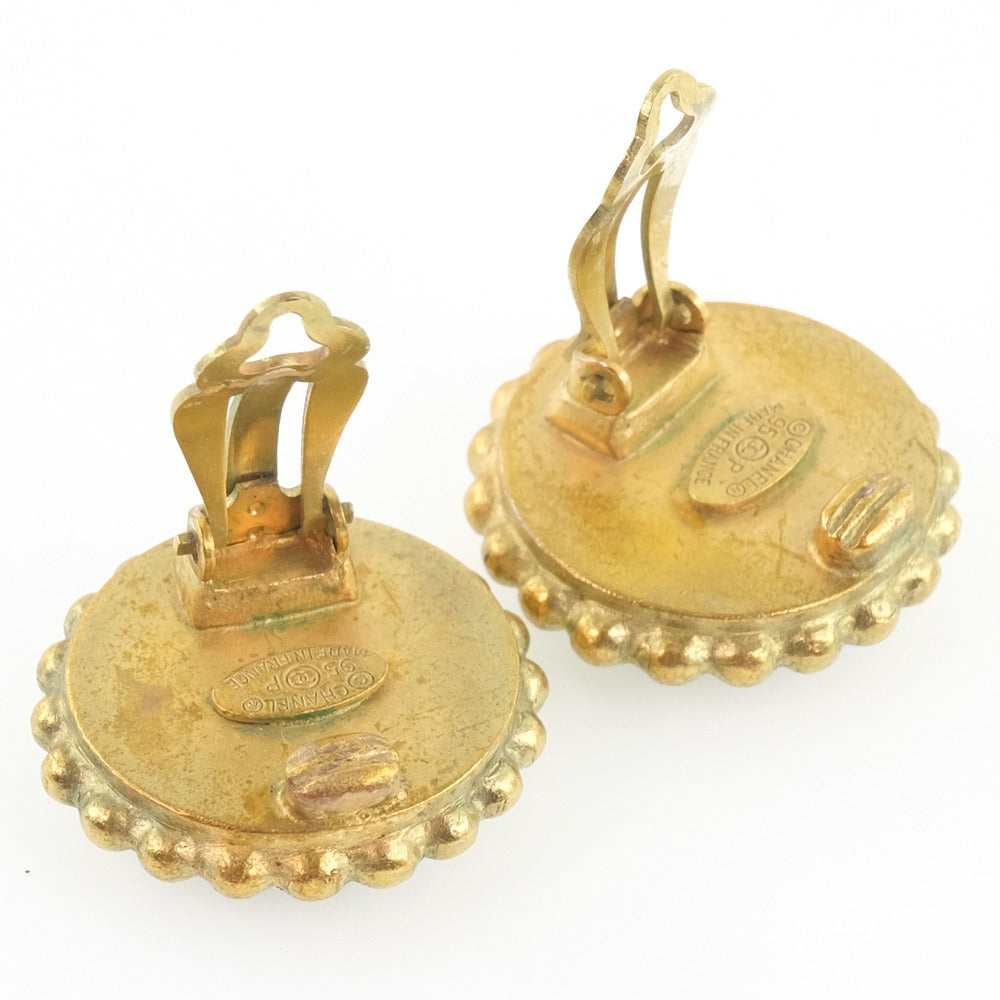 Chanel Earring Plated Gold Black Vintage Coco Mark Women